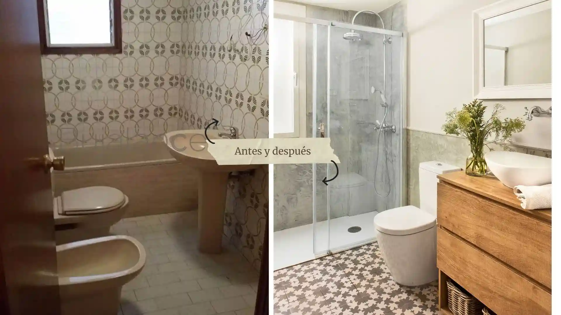 Antes y después cambio de bañera por plato de ducha