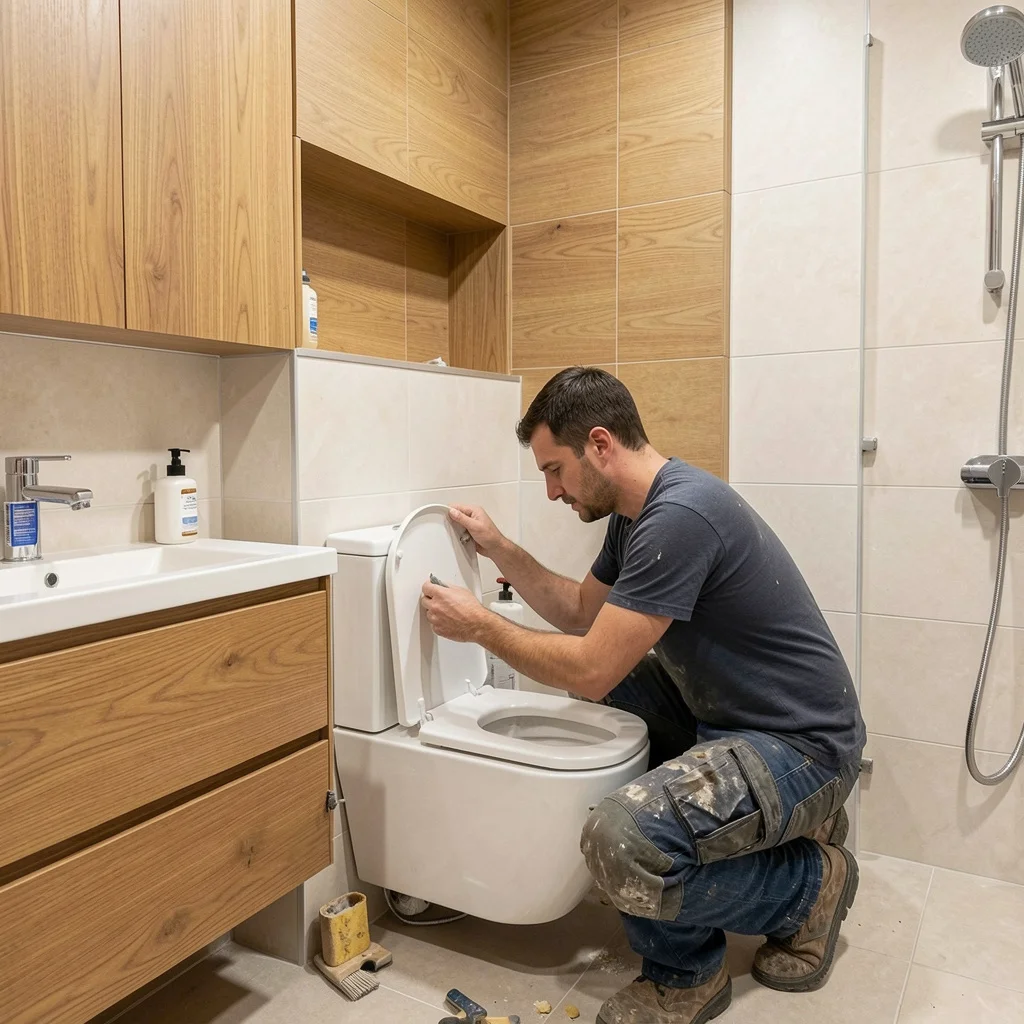 trabajos de instalación en reforma de baño en Barcelona con colocación de sanitarios